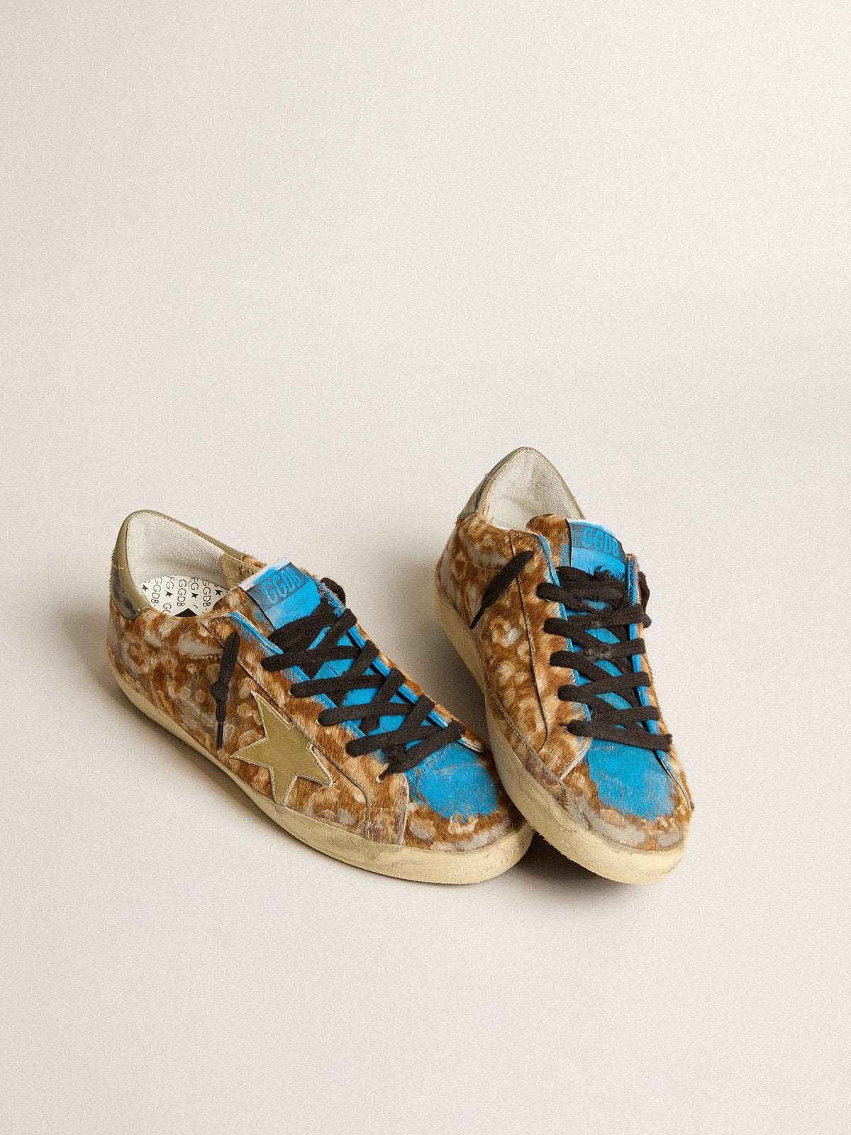 Zapatillas Super-Star LAB para hombre en piel de potro con estampado de leopardo, estrella dorada y refuerzo de talón gris