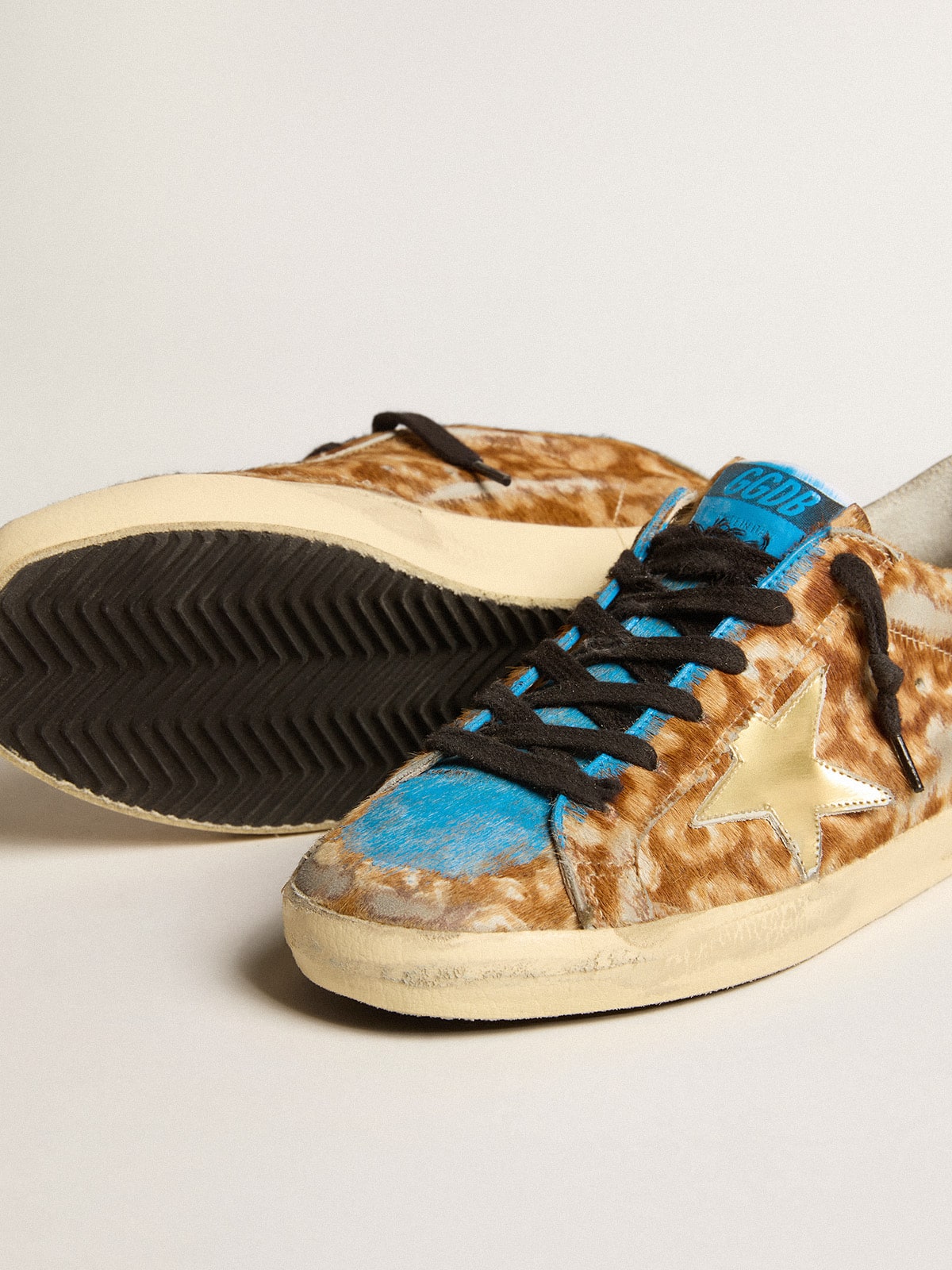 Zapatillas Super-Star LAB para hombre en piel de potro con estampado de leopardo, estrella dorada y refuerzo de talón gris