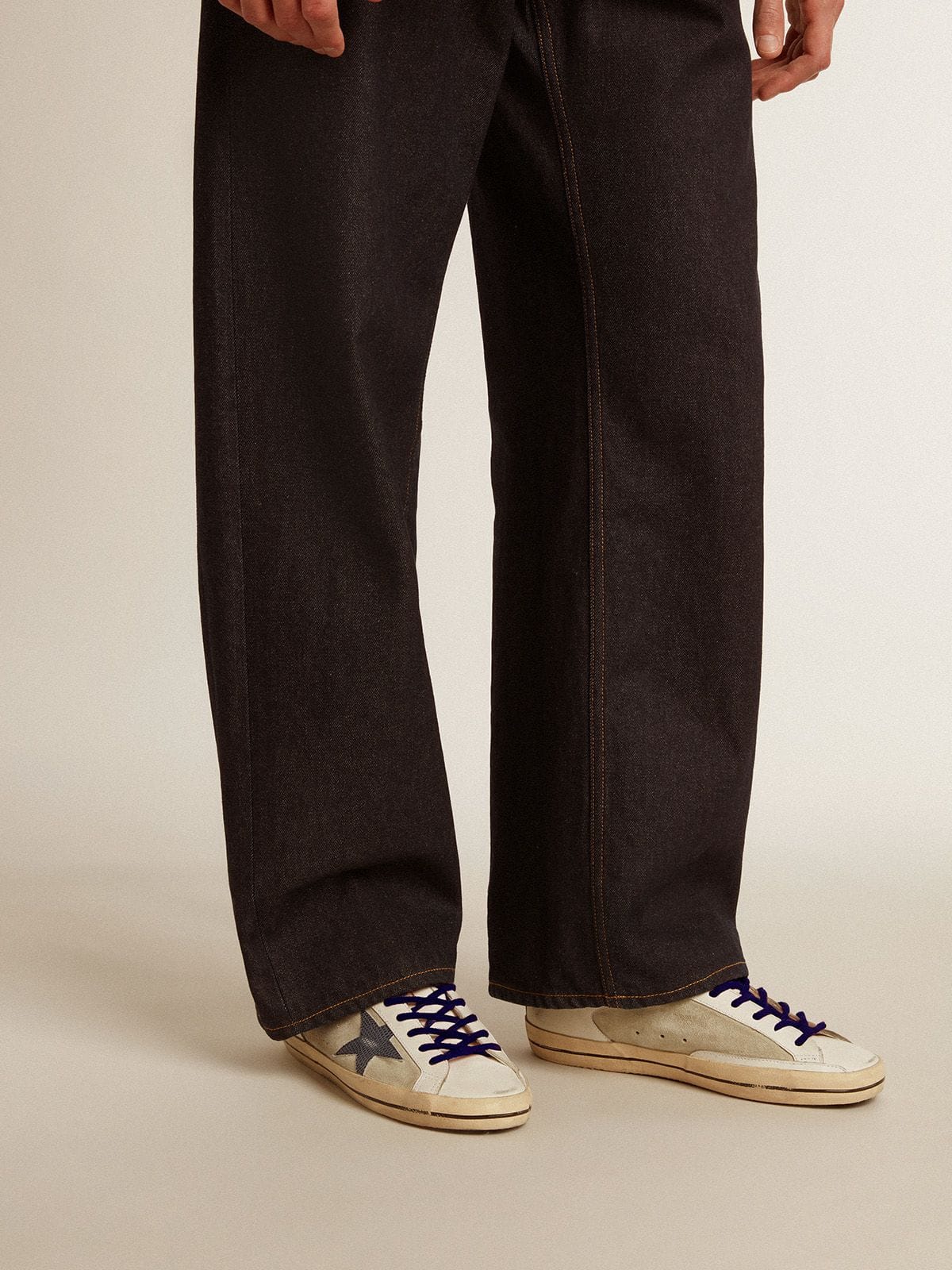 Super-Star en piel y ante con estrella de piel con estampado de lagarto azul