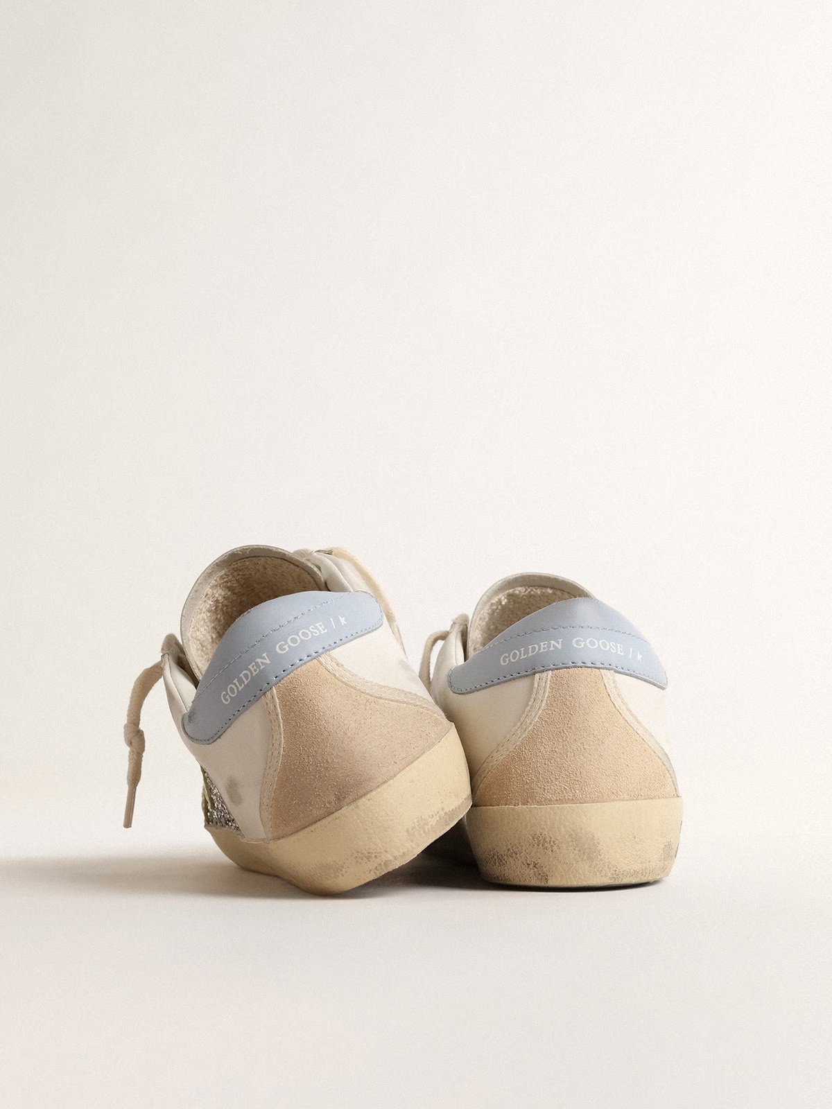 Super-Star Bio-based con glitter argento e stella in pelle gialla
