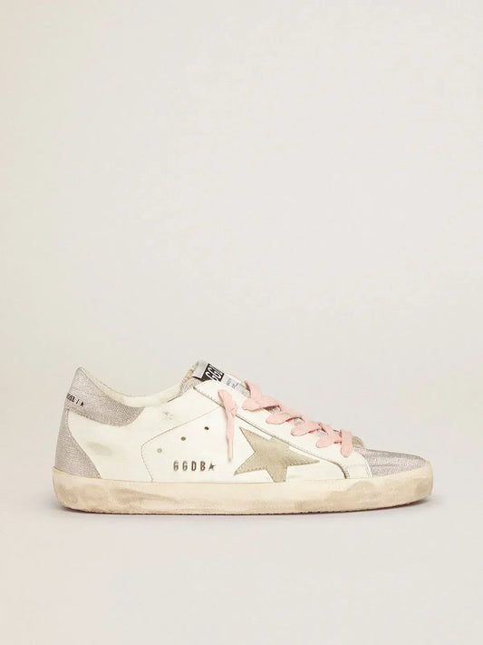 Super-Star sneakers with silver glitter tongue and heel tab with checkered pattern