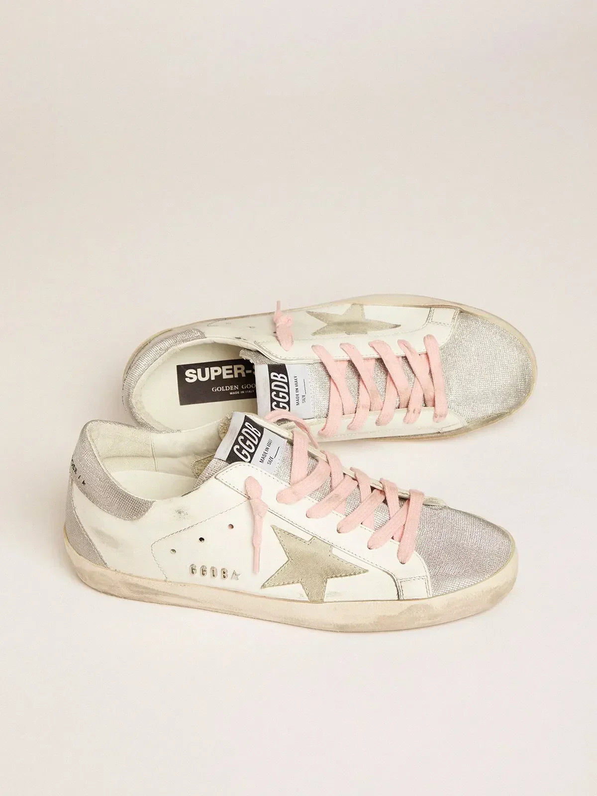 Super-Star sneakers with silver glitter tongue and heel tab with checkered pattern