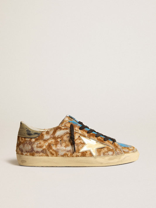 Zapatillas Super-Star LAB para hombre en piel de potro con estampado de leopardo, estrella dorada y refuerzo de talón gris
