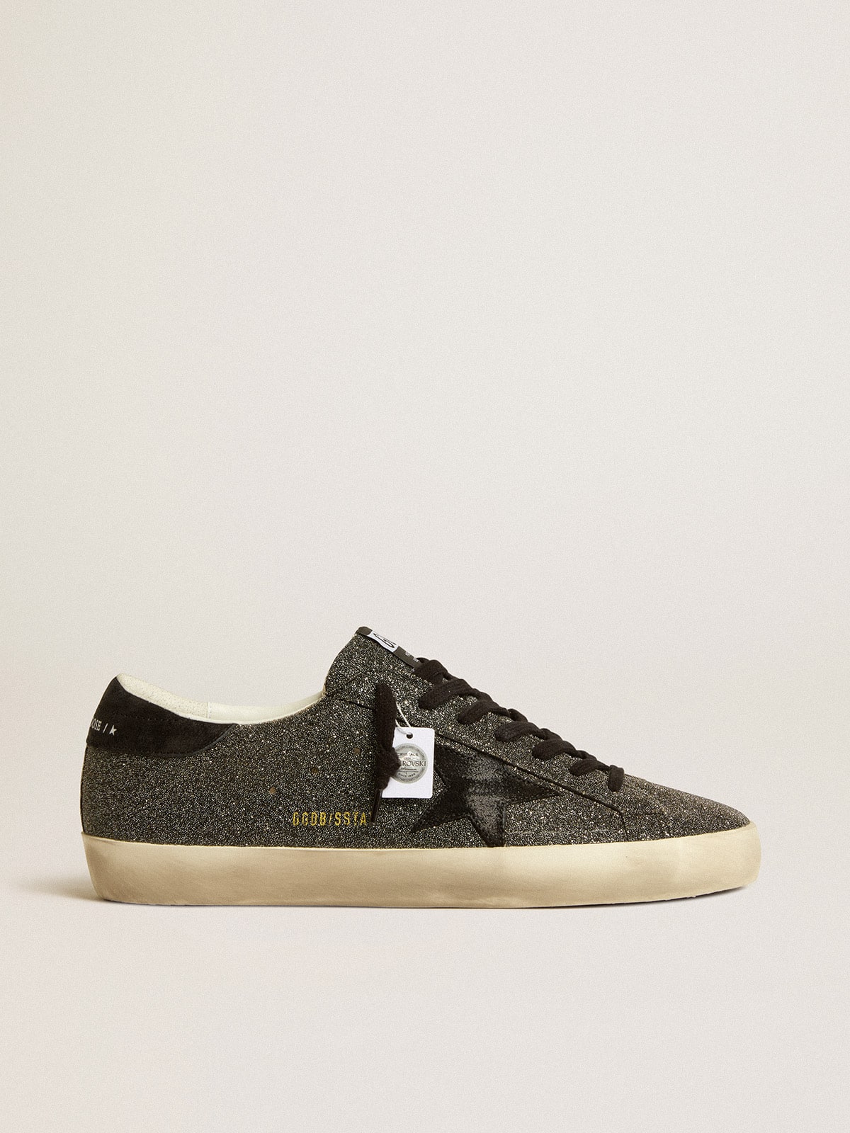 Men's Super-Star in black Swarovski crystals with black suede star