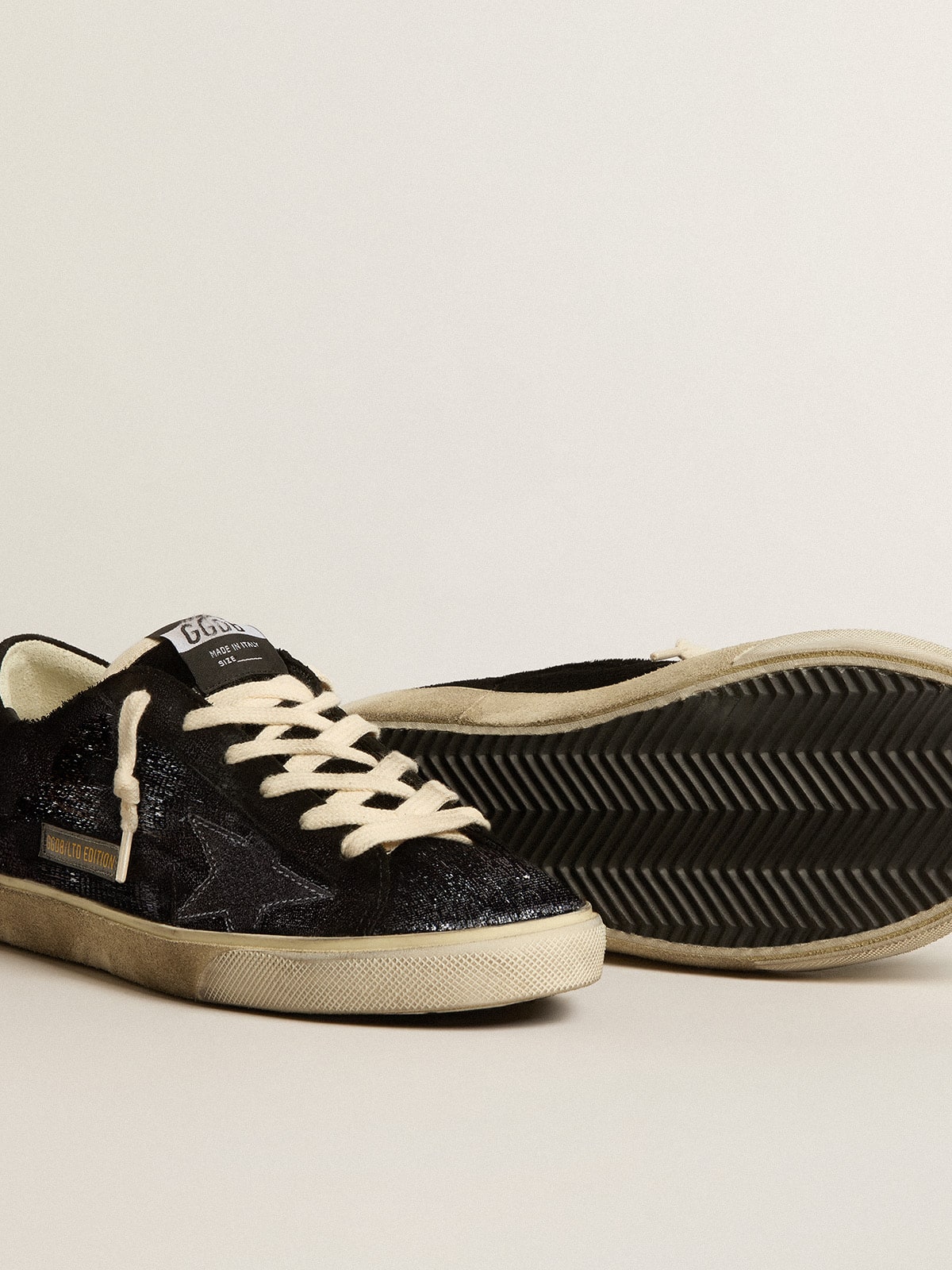 Super-Star para hombre en terciopelo y ante negro con estrella de ante negro