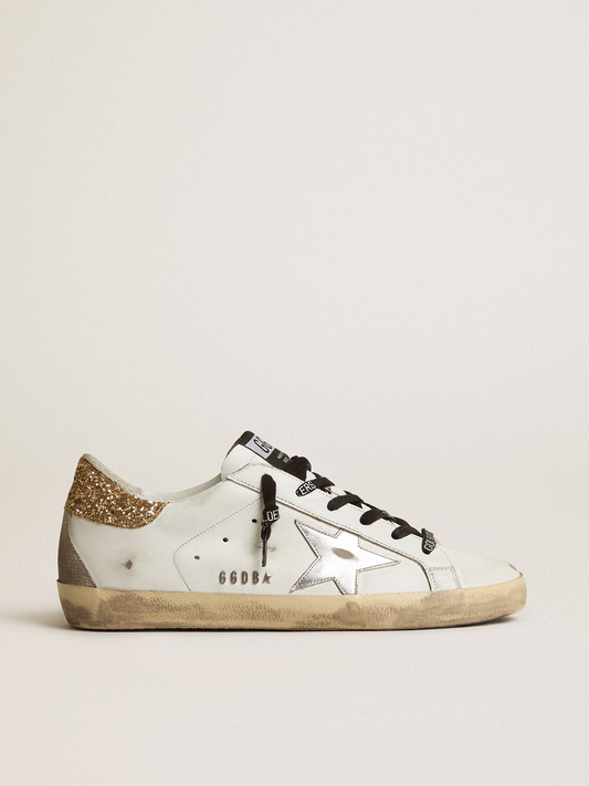 Super-Star Donna bianche in pelle con talloncino glitter